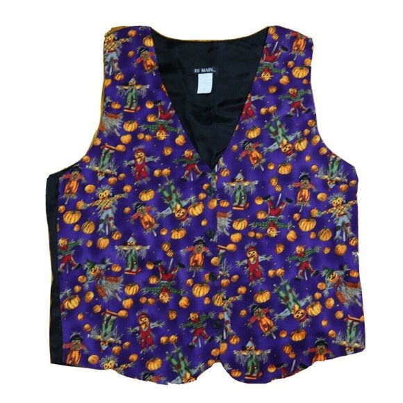 WOMEN'S HALLOWEEN  THEMED VEST - 111 MAIN - SIZE 1X - SCARECROW JACK-O-LANTERN - Picture 1 of 5